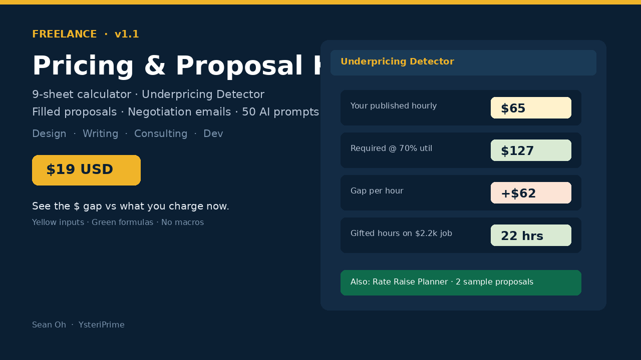 Freelance Pricing & Proposal Kit — rate calculator, underpricing detector, sample proposals